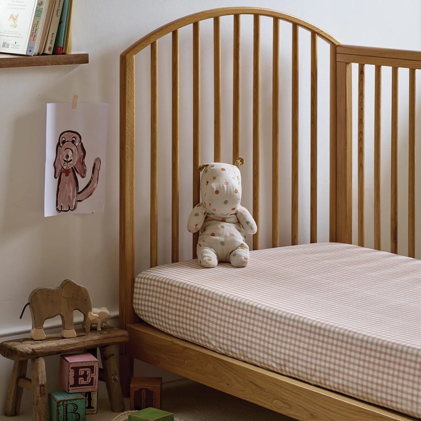 Café au Lait Gingham Kids Cotton Fitted Sheet