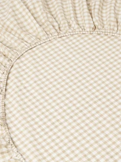 Café au Lait Gingham Washed Cotton Fitted Sheet