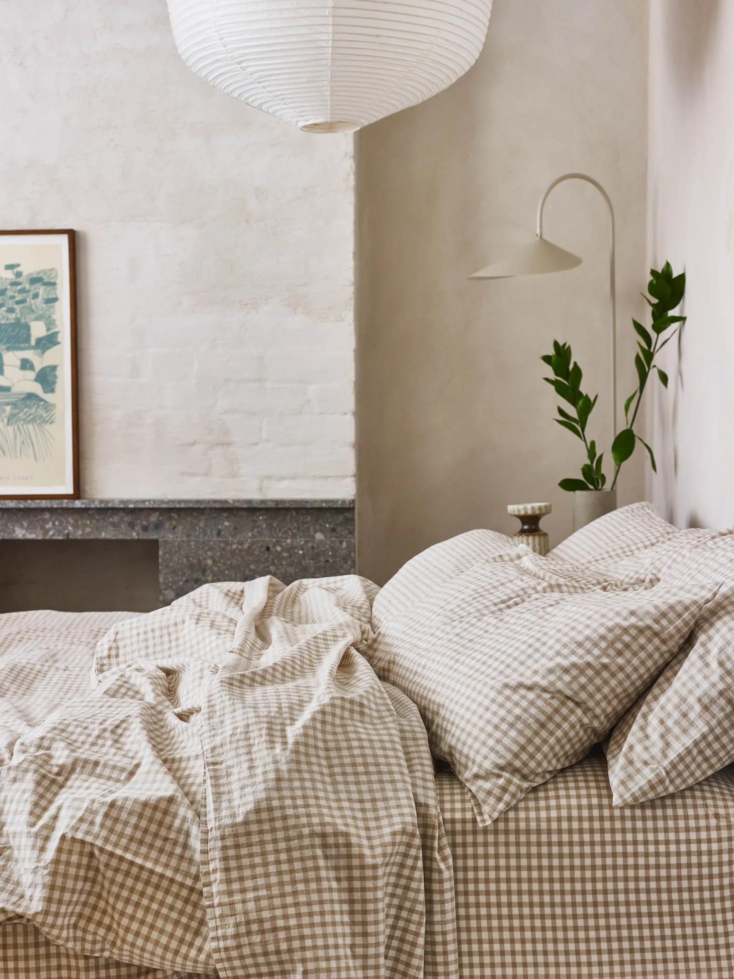 Café au Lait Gingham Washed Cotton Duvet Cover