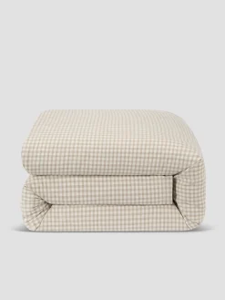 Café au Lait Gingham Washed Cotton Duvet Cover