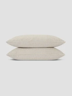 Café au Lait Gingham Washed Cotton Pillowcases (Pair)