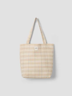 Cafe Au Lait Check Stripes 100% Linen Tote Bag