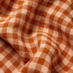 Cinnamon & Peach Color Drenched Gingham 100% Linen Fitted Sheet