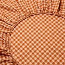 Cinnamon & Peach Color Drenched Gingham 100% Linen Fitted Sheet