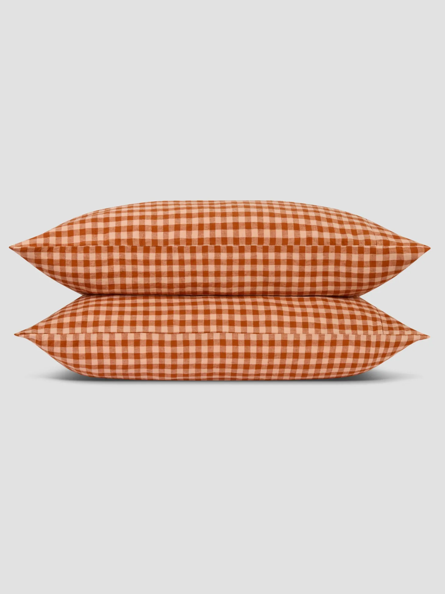 Cinnamon & Peach Colour Drenched Gingham Linen Blend Pillowcases (Pair)