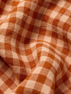 Cinnamon & Peach Colour Drenched Gingham Linen Blend Duvet Cover