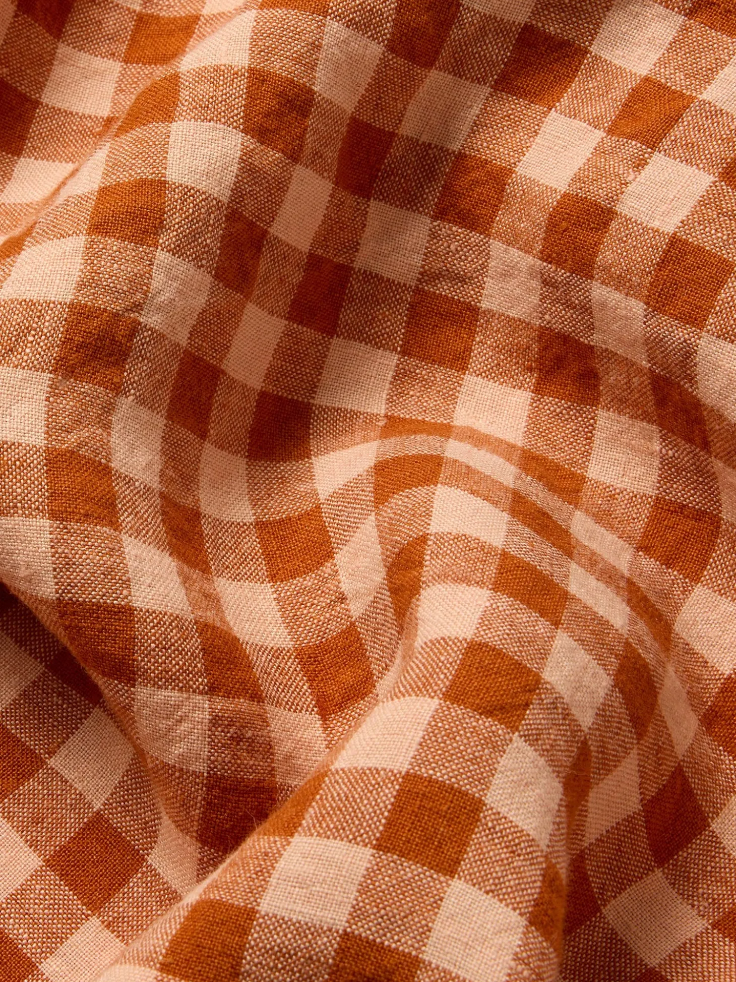 Cinnamon & Peach Colour Drenched Gingham Linen Blend Fitted Sheet