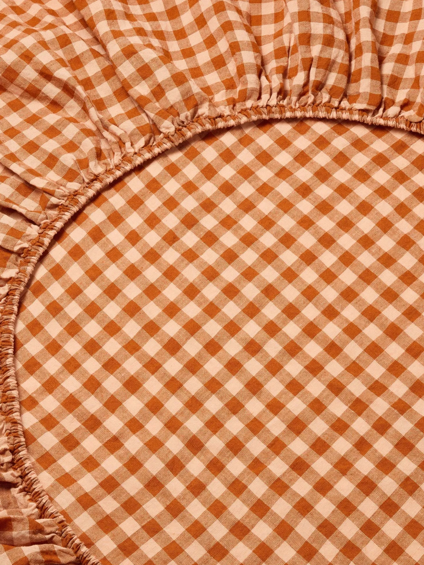 Cinnamon & Peach Colour Drenched Gingham Linen Blend Fitted Sheet
