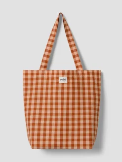 Cinnamon/Peach Colour Drenched Gingham Linen Blend Tote Bag