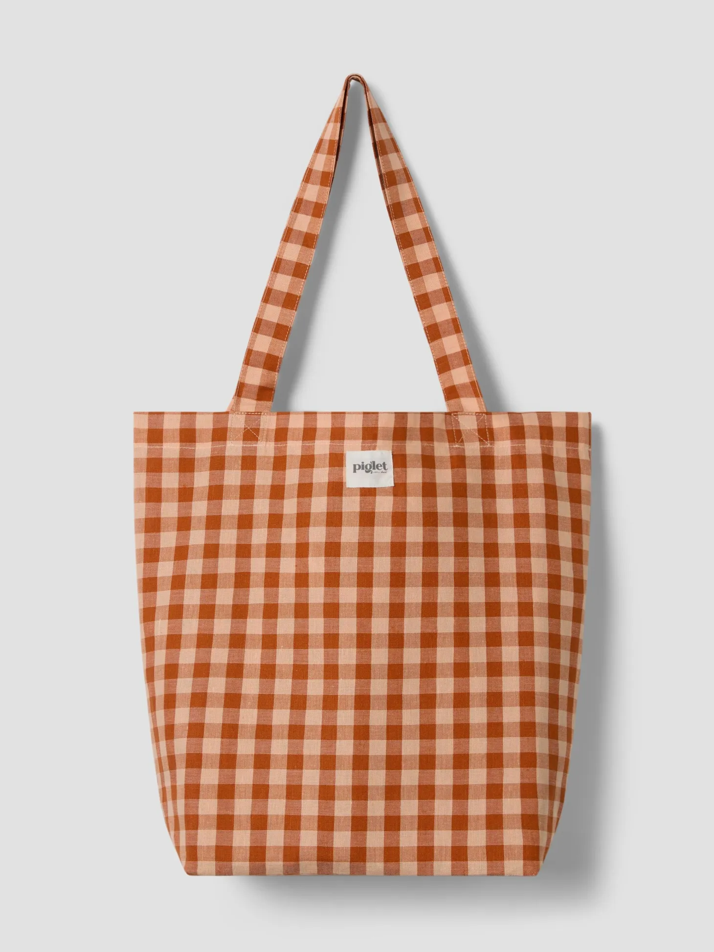 Cinnamon/Peach Colour Drenched Gingham Linen Blend Tote Bag