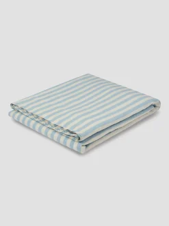 Coastal Blue Pembroke Stripe 100% Linen Flat Sheet
