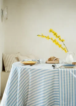Coastal Blue Pembroke Stripe Linen Blend Tablecloth