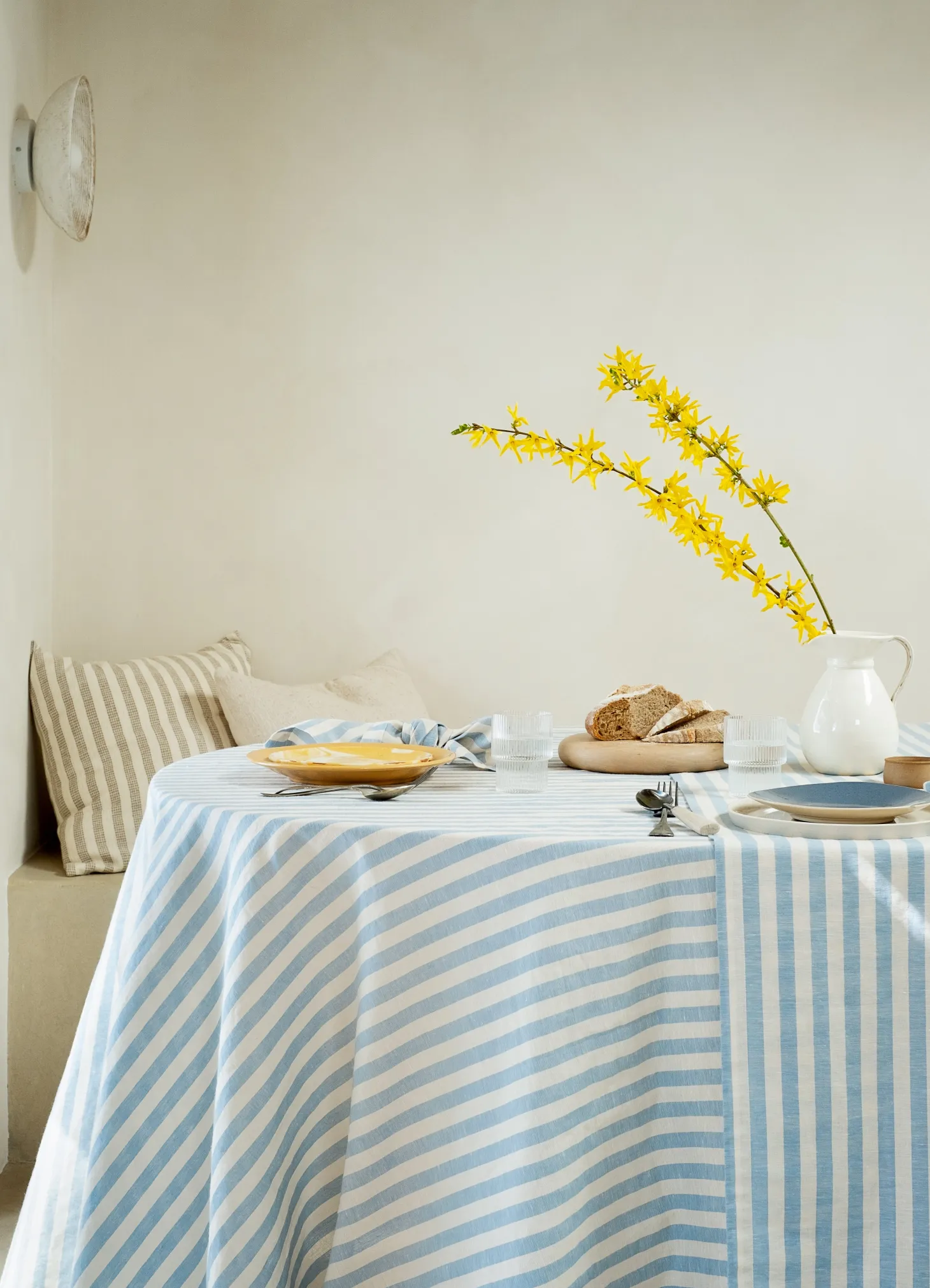 Coastal Blue Pembroke Stripe Linen Blend Tablecloth