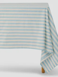 Coastal Blue Pembroke Stripe Linen Blend Tablecloth