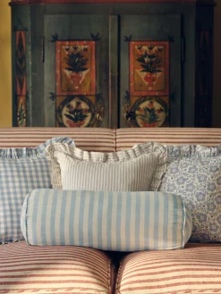 Coastal Blue Pembroke Stripe Linen Blend Bolster Filled Cushion