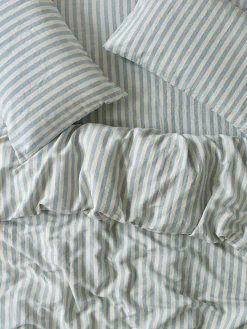 Coastal Blue Pembroke Stripe 100% Linen Duvet Cover