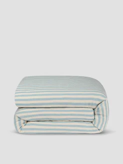 Coastal Blue Pembroke Stripe 100% Linen Duvet Cover