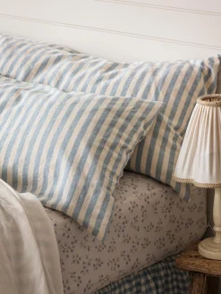 Coastal Blue Pembroke Stripe 100% Linen Pillowcase (Pair)