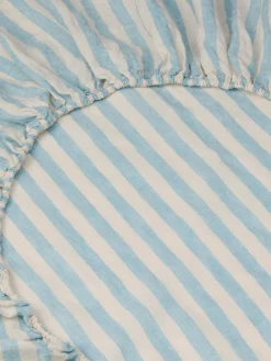 Coastal Blue Pembroke Stripe 100% Linen Fitted Sheet