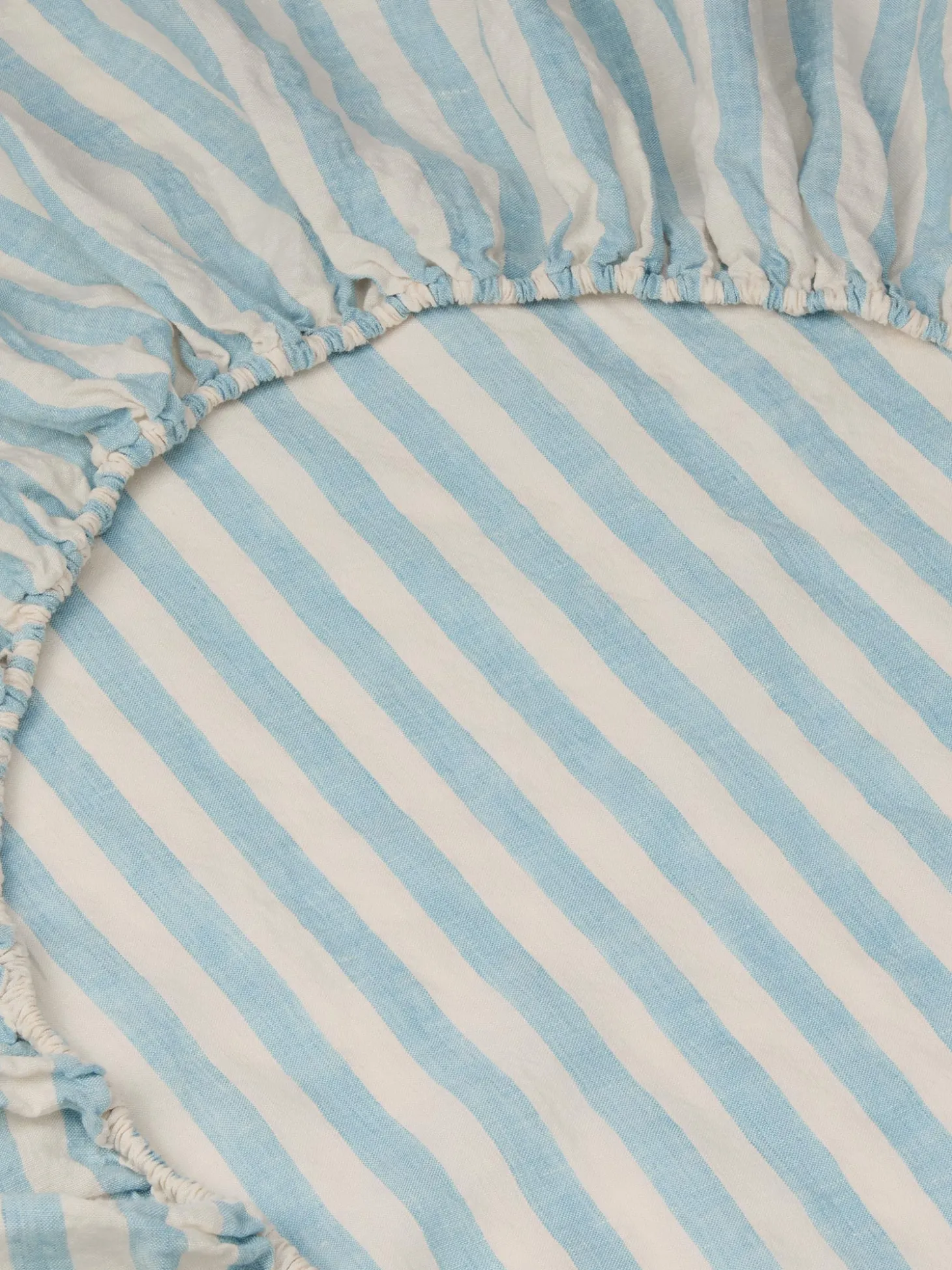 Coastal Blue Pembroke Stripe 100% Linen Fitted Sheet