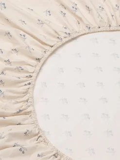 Cove Blue Martha Floral Cotton Fitted Sheet