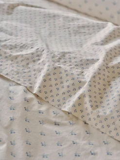Cove Blue Martha Floral Cotton Flat Sheet