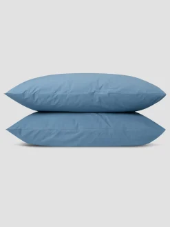 Cove Blue Washed Cotton Percale Pillowcases (Pair)