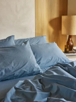 Cove Blue Washed Cotton Percale Pillowcases (Pair)
