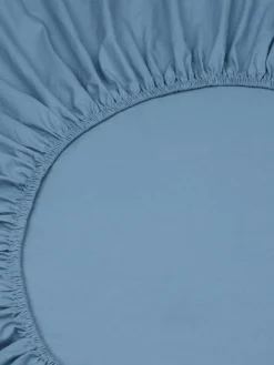 Cove Blue Washed Percale Cotton Fitted Sheet