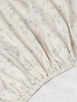 Cream Spring Sprig Cotton Fitted Sheet