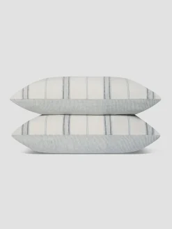 Dusk Blue Farmhouse Stripe 100% Linen Pillowcases (Pair)
