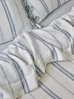 Dusk Blue Farmhouse Stripe 100% Linen Flat Sheet