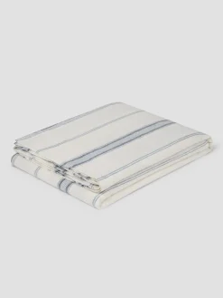 Dusk Blue Farmhouse Stripe 100% Linen Flat Sheet