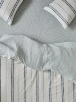 Dusk Blue Farmhouse Stripe 100% Linen Fitted Sheet