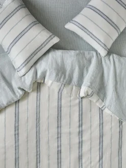Dusk Blue Farmhouse Stripe 100% Linen Duvet Cover