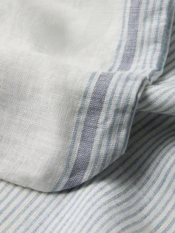 Dusk Blue Farmhouse Stripe 100% Linen Duvet Cover