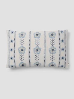 Dusk Blue Folk Floral Embroidered Filled Cushion