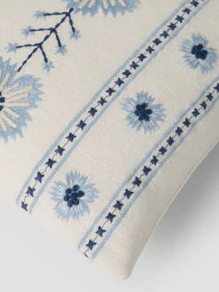 Dusk Blue Folk Floral Embroidered Filled Cushion