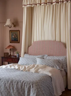 Dusk Blue Folk Floral Linen Blend Duvet Cover