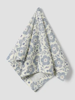 Dusk Blue Folk Floral Linen Blend Napkins Set of 4