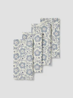 Dusk Blue Folk Floral Linen Blend Napkins Set of 4