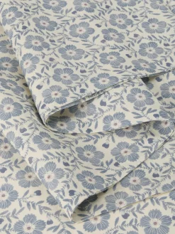 Dusk Blue Folk Floral Linen Blend Table Runner