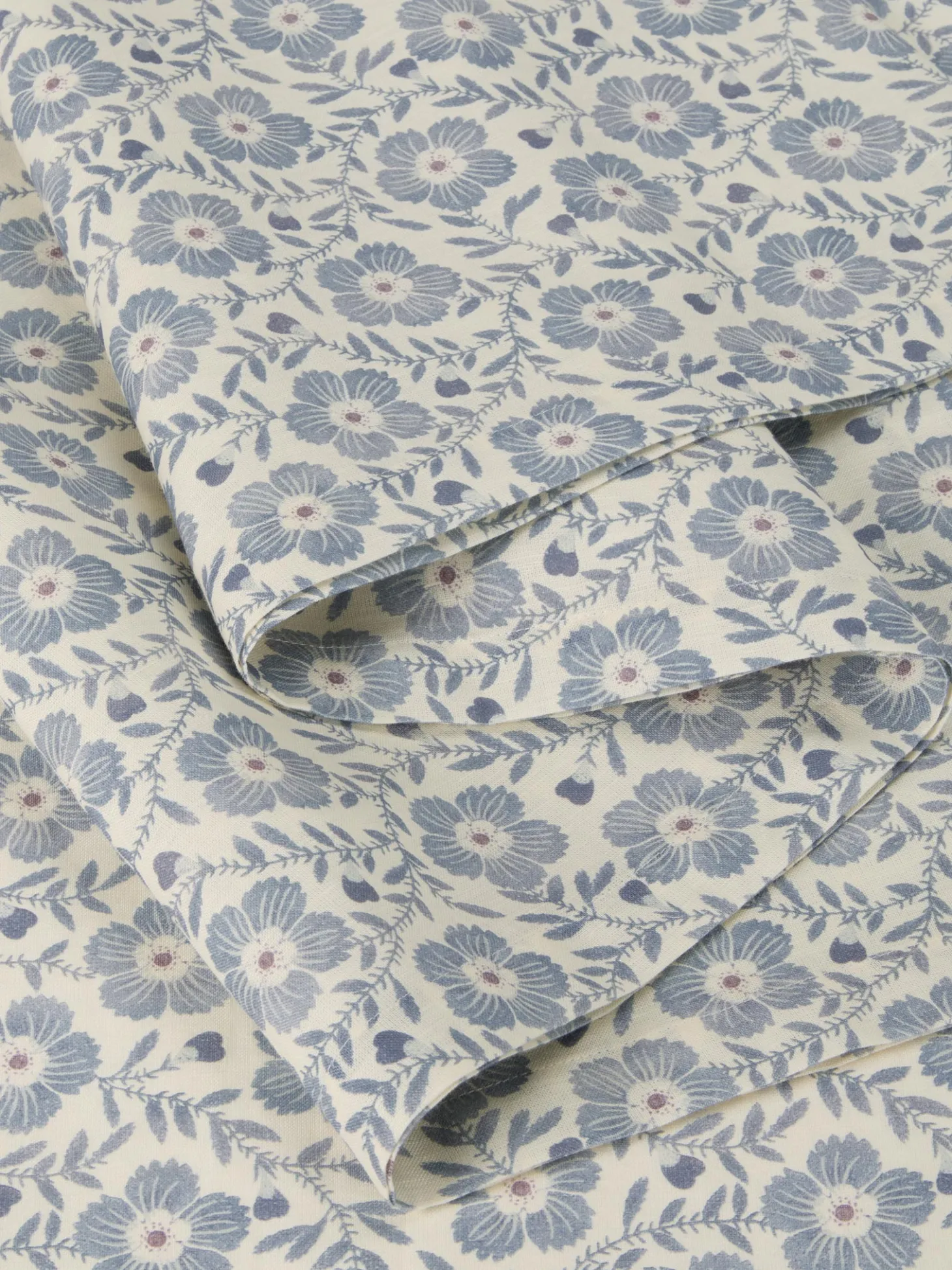 Dusk Blue Folk Floral Linen Blend Table Runner