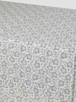 Dusk Blue Folk Floral Linen Blend Table Runner