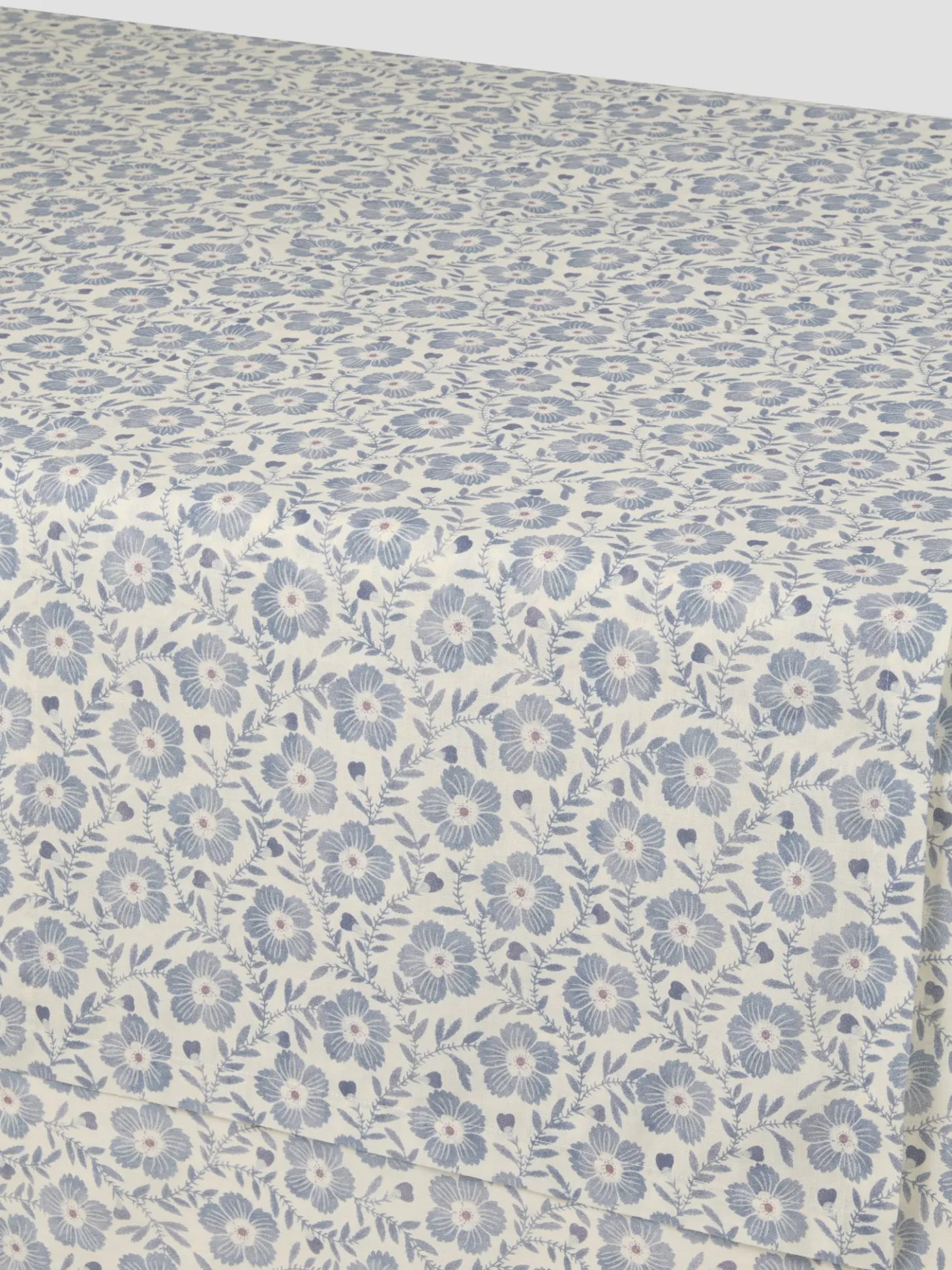 Dusk Blue Folk Floral Linen Blend Table Runner