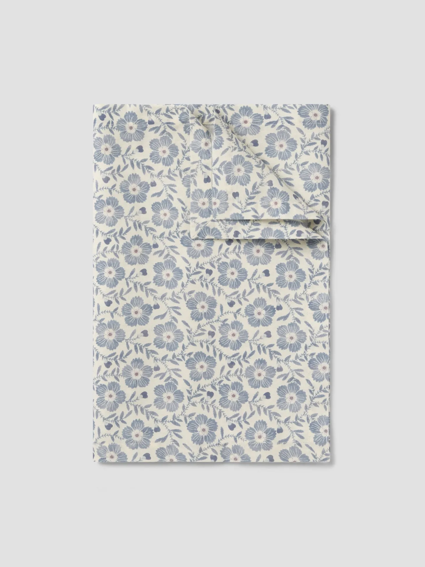 Dusk Blue Folk Floral Linen Blend Table Runner