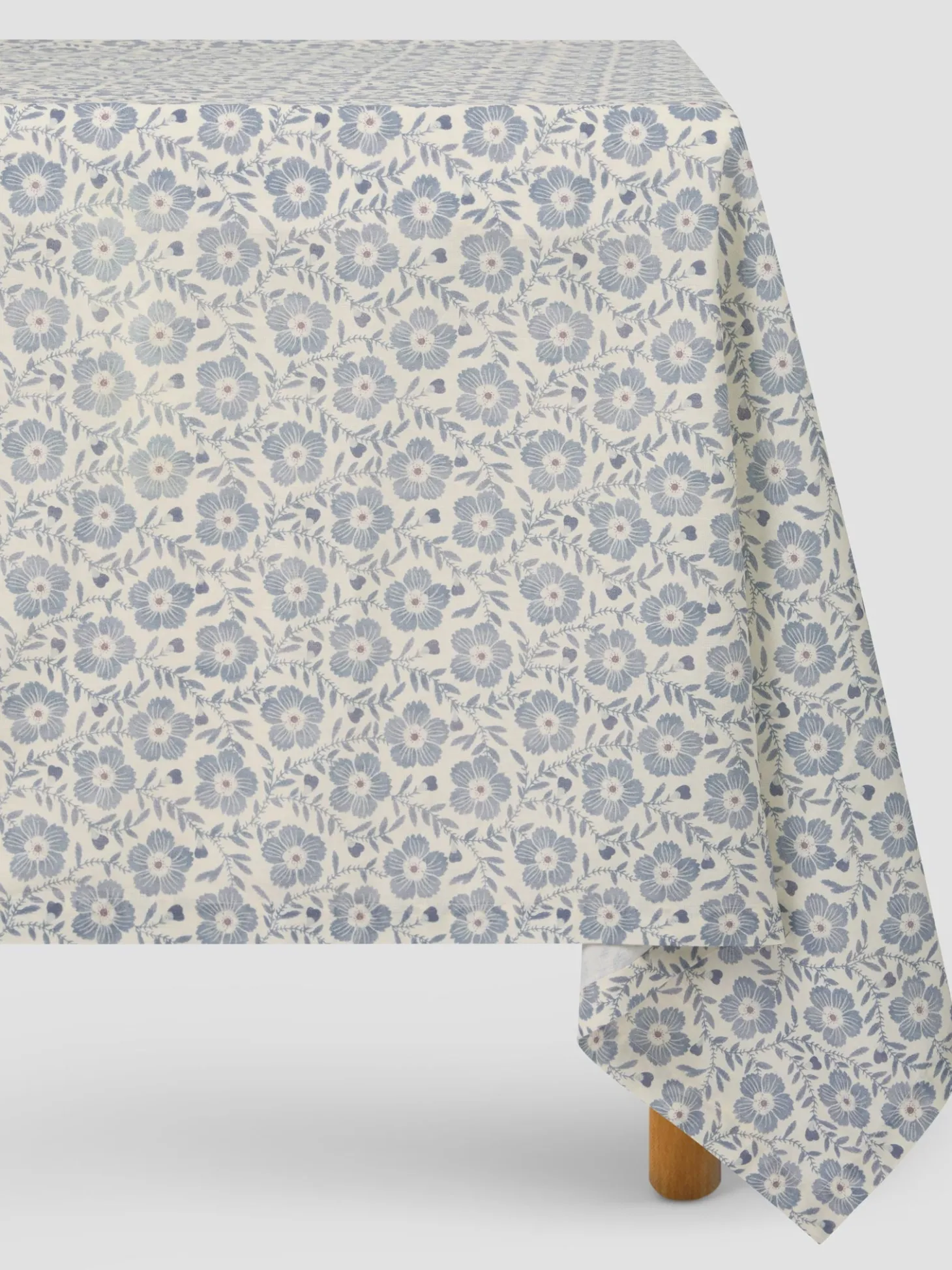 Dusk Blue Folk Floral Linen Blend Tablecloth