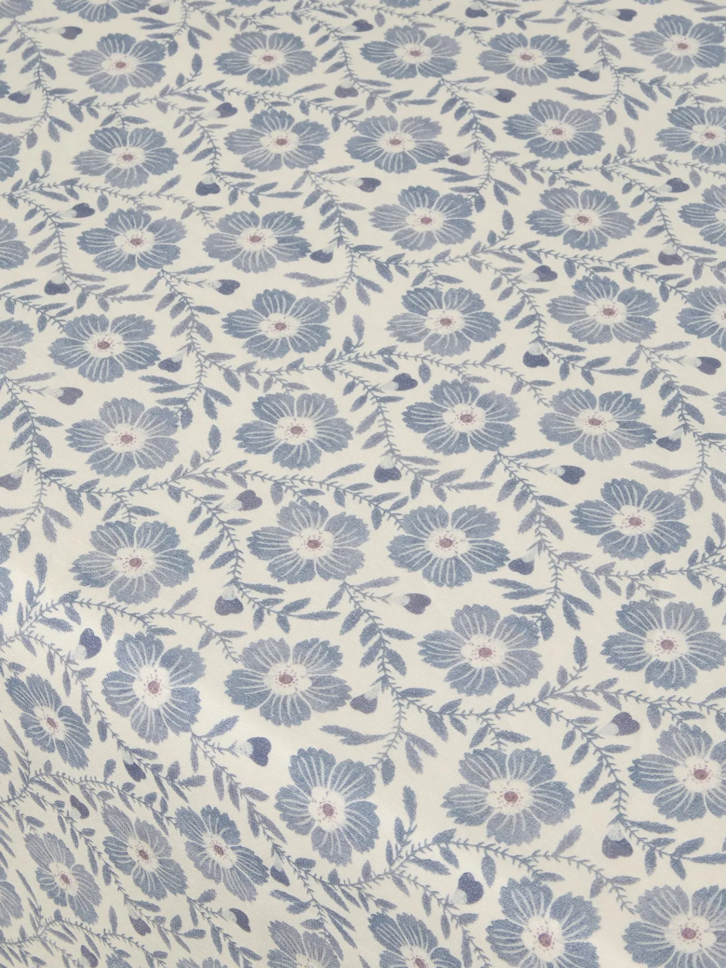 Dusk Blue Folk Floral Linen Blend Tablecloth