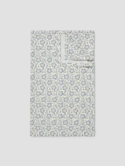 Dusk Blue Folk Floral Linen Blend Tablecloth