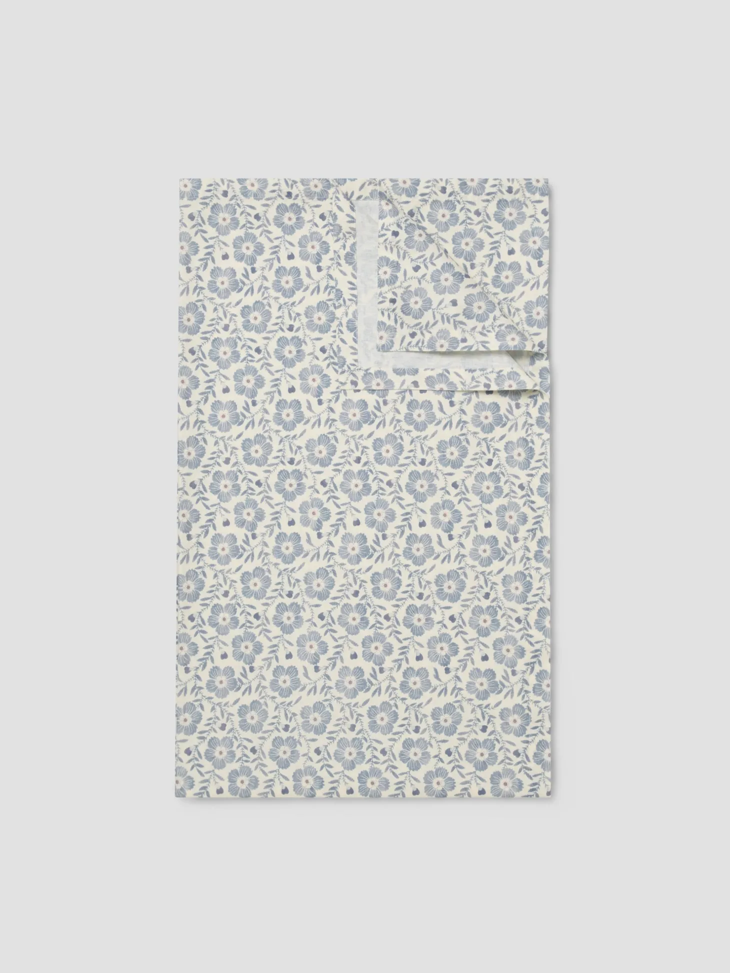 Dusk Blue Folk Floral Linen Blend Tablecloth
